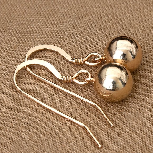Rose Gold Hook Earrings with Dangle Balls, Classical Earrings - Picture 2 of 4